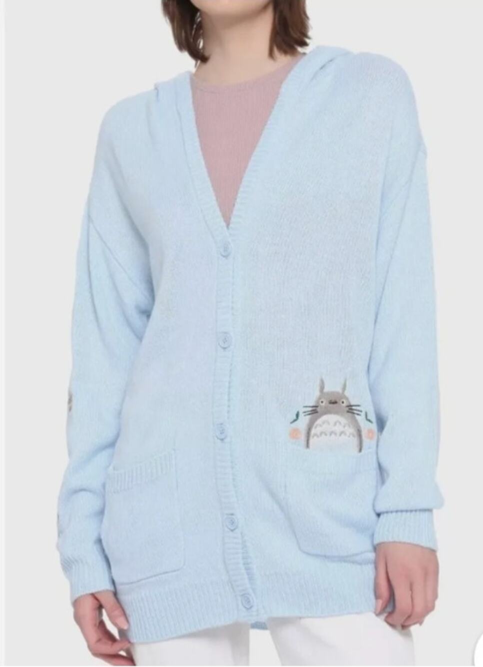 Her Universe My Neighbor Totoro Blue Knit Button Hooded Cardigan